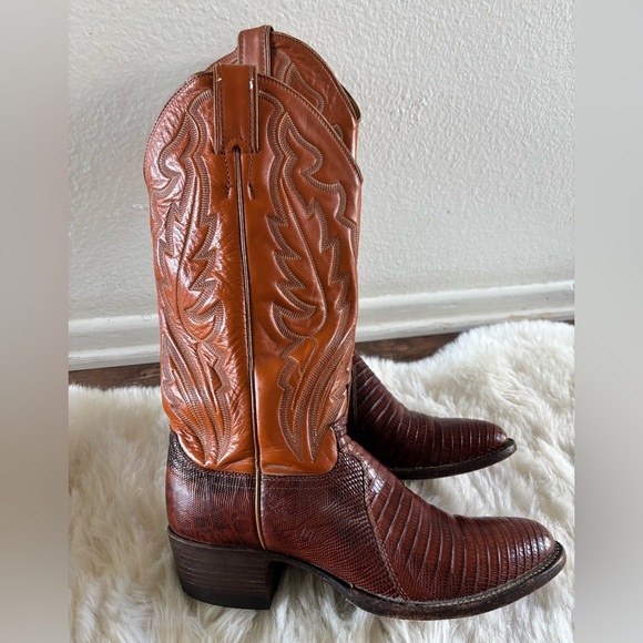 Justin Boots Shoes - Justin Cowgirl Heeled Leather Exotic Lizard
Stitched Tall Western Boots 7.5